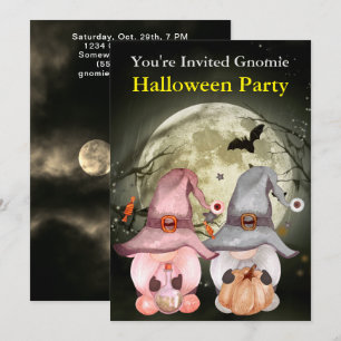 Gnome Witches Full Moon Halloween fest Inbjudningar
