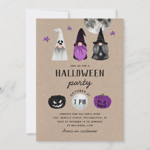 Gnome Witches, Ghost. Halloween fest Rustic Kraft Inbjudningar