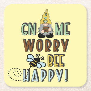 Gnome Worry Bee Lycklig! Underlägg Papper Kvadrat
