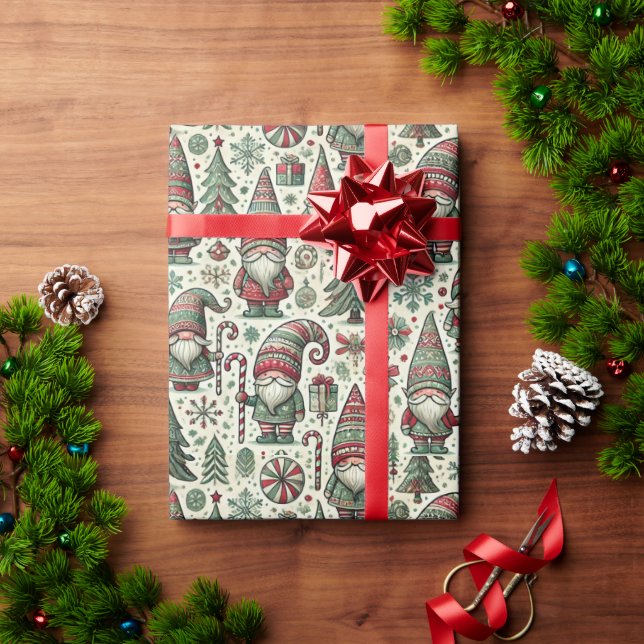 Gnome Wrapping Paper | Whimsical Holiday Gift Wrap Presentpapper (Julgåva)
