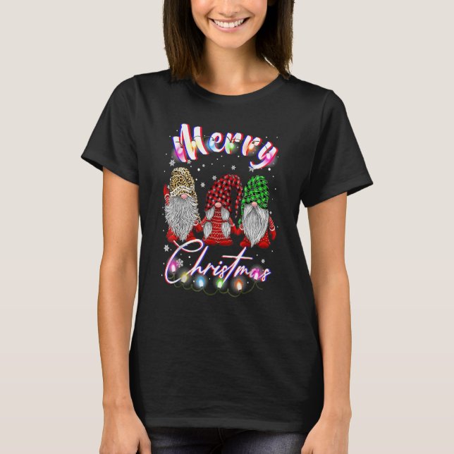 Gnome Xmas Pajamas Garden Merry Christmas Matching T Shirt (Framsida)