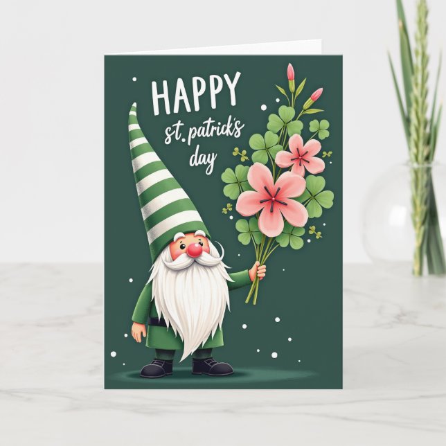 Gnomen blommar lycklig St Patricks-kort Kort (Framsida)