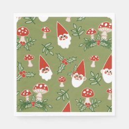 Gnomer och svampar på Grönt Woodland Helgdag Pappersservett