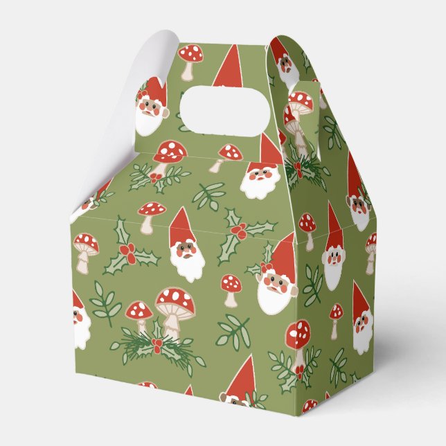 Gnomer och svampar på Grönt Woodland Helgdag Presentaskar (Framsidan Sidan)