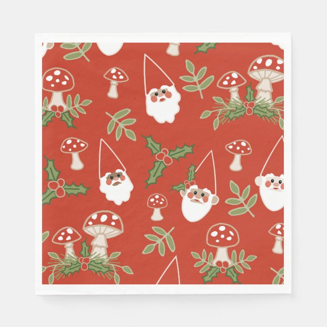 Gnomer och svampar på Red Woodland Helgdag Pappersservett (Framsidan)