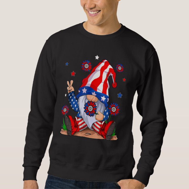 Gnomes 4:e juli 2022 Patriotic Gnome American Lång Ärmad Tröja (Framsida)