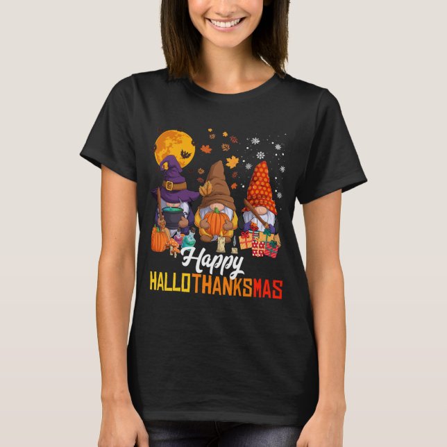 Gnomes Älskare Halloween God jul Lycklig Hallo T Shirt (Framsida)