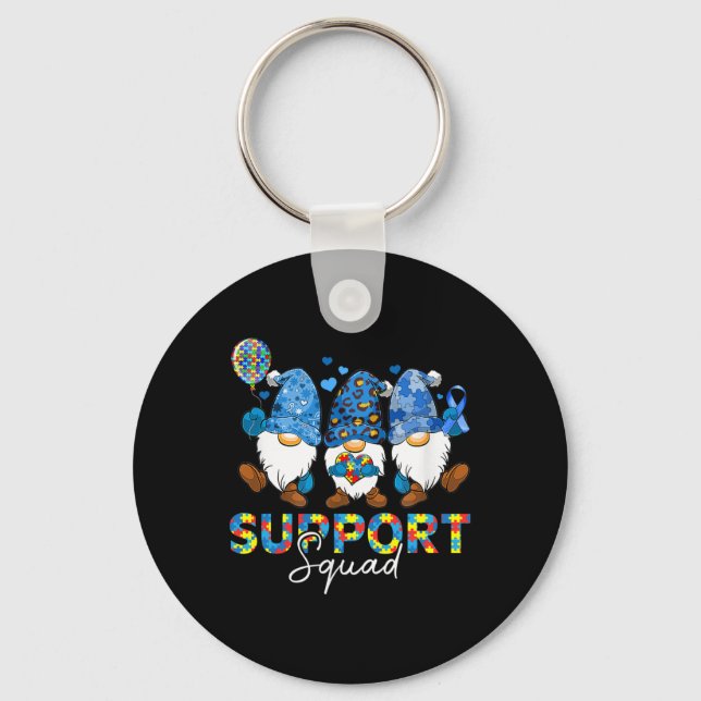 Gnomes Autism Awareness Support Squad Blue Ribbon Nyckelring (Framsida)