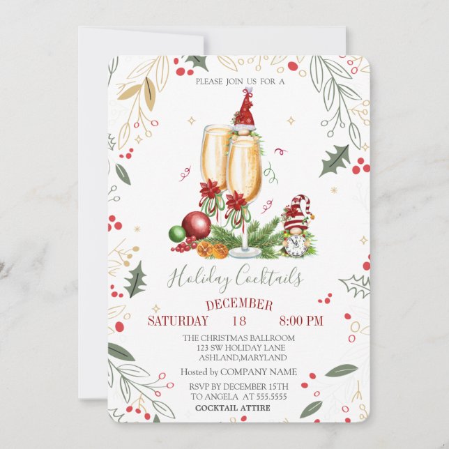 Gnomes Champagne Glass Bollar - jul Inbjudningar (Framsida)