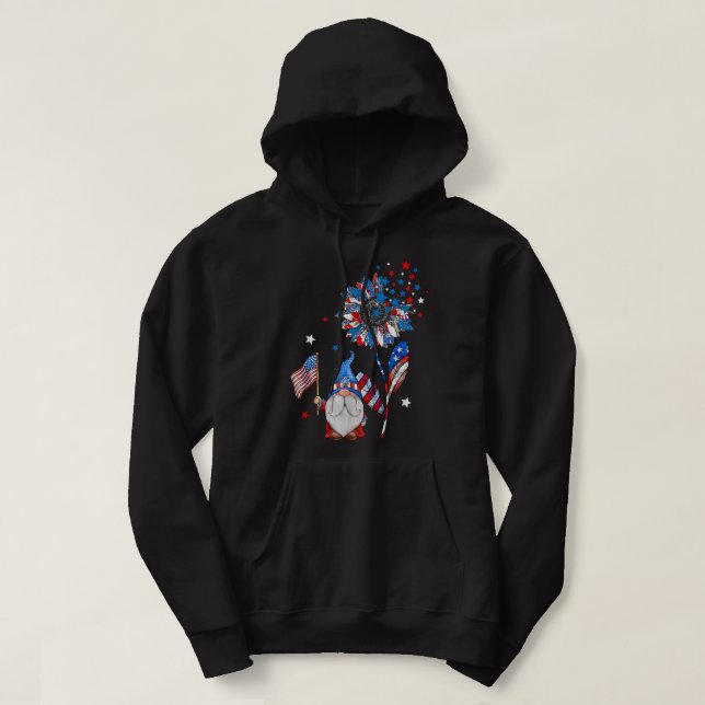 Gnomes Cute 4:e juli US Flagga America Independen Hoodie (Design framsida)