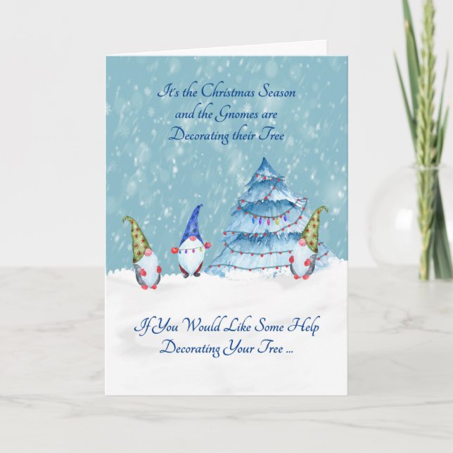Gnomes Decorterar sina Julgran Helgkort (Framsida)