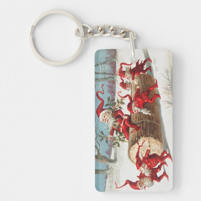 Gnomes dragging a cut tree trunk through the snow (Framsidan)