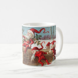 Gnomes dragging a cut tree trunk through the snow kaffemugg