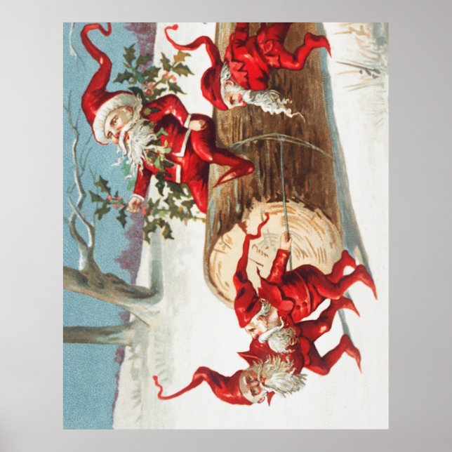 Gnomes dragging a cut tree trunk through the snow poster (Framsidan)