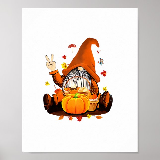 Gnomes Fall Autumn Cute Halloween Thanksgiving Lon Poster (Framsidan)