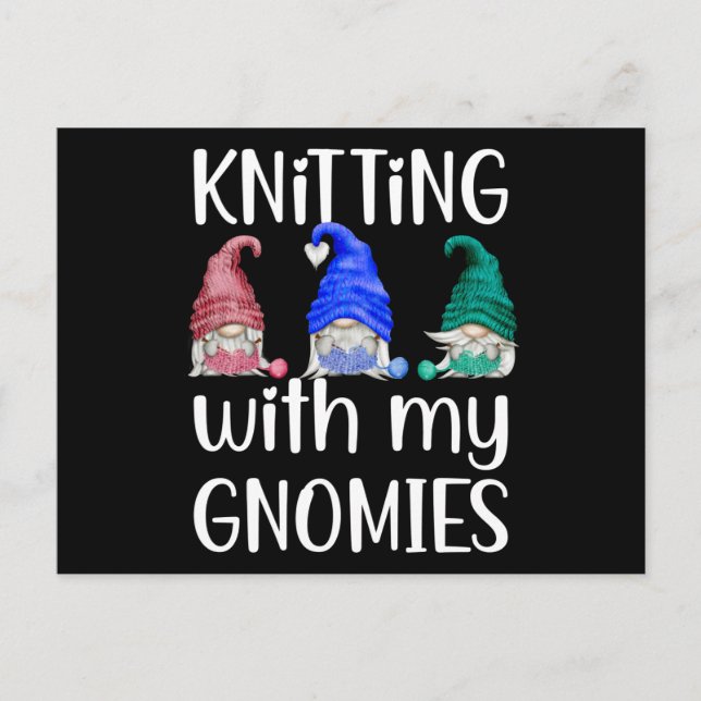 Gnomes Gnome Knitting Knitting with my Gnomies Vykort (Framsida)