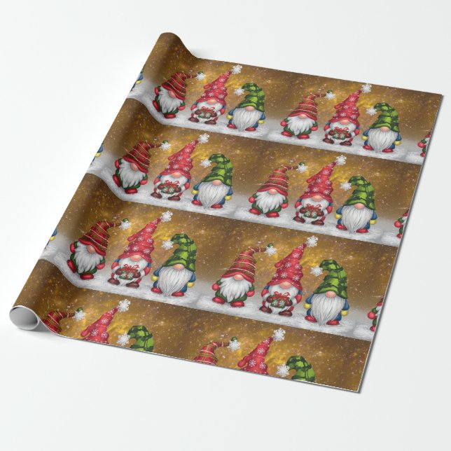 Gnomes God jul Presentpapper (Utrullad)
