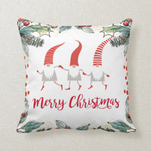 Gnomes God jul Red On White Kudde