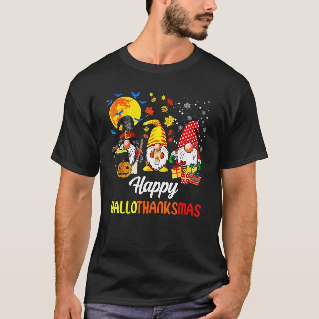 Gnomes  Halloween Merry Christmas Happy Hallothank T Shirt (Framsida)