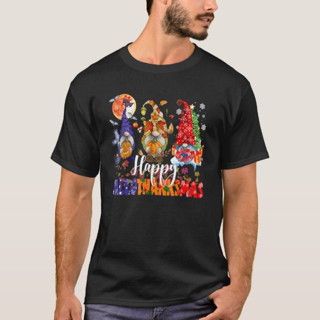 Gnomes Halloween Thanksgiving Christmas Happy Hall T Shirt (Framsida)