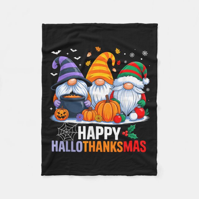 Gnomes Halloween Thanksgiving jul Lycklig Hall Fleecefilt (Framsidan)