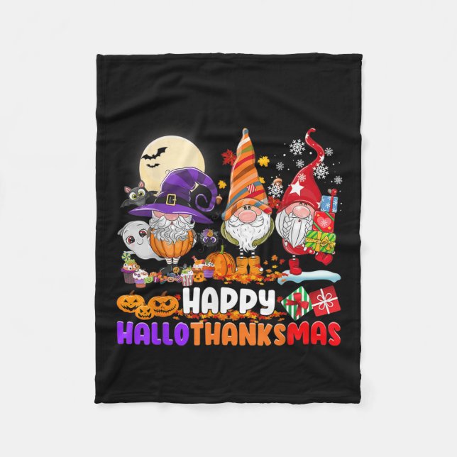 Gnomes Halloween Thanksgiving jul Lycklig Hall Fleecefilt (Framsidan)