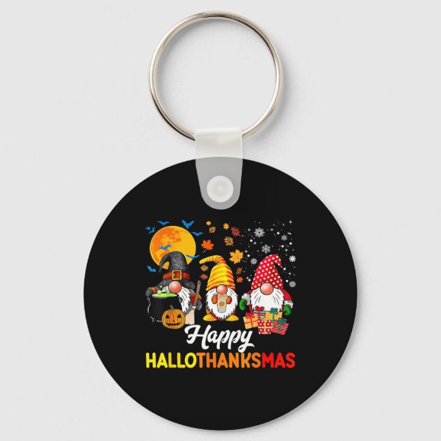 Gnomes Halloween Thanksgiving jul Lycklig Hall Nyckelring (Framsida)