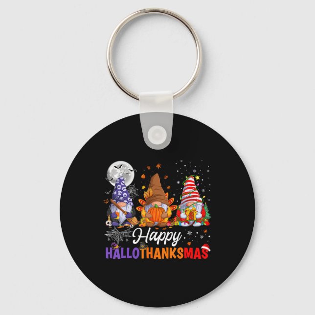 Gnomes Halloween Thanksgiving jul Lycklig Hall Nyckelring (Framsida)