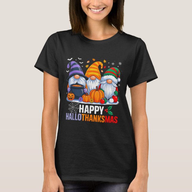 Gnomes Halloween Thanksgiving jul Lycklig Hall T Shirt (Framsida)