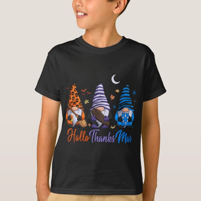 Gnomes Halloween Thanksgiving jul Lycklig Hall T Shirt (Framsida)
