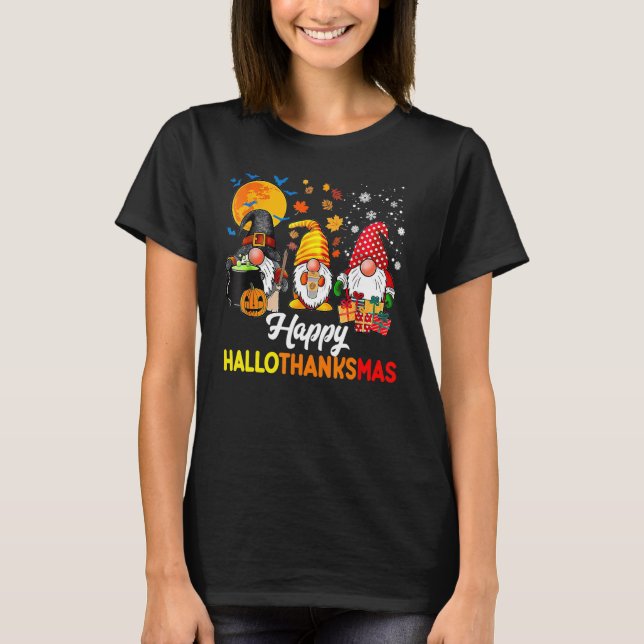 Gnomes Halloween Thanksgiving jul Lycklig Hall T Shirt (Framsida)