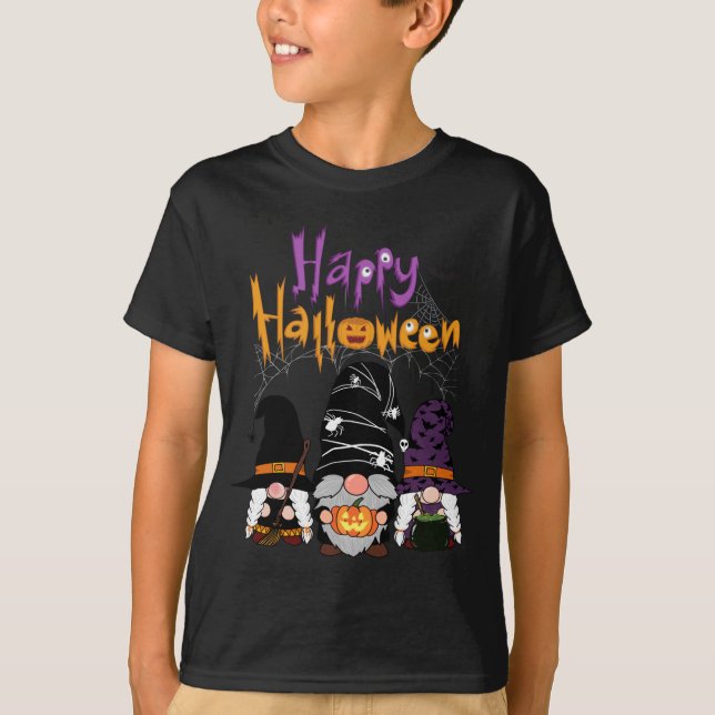 Gnomes Halloween Witch Garden Gnomes Lycklig Halld T Shirt (Framsida)