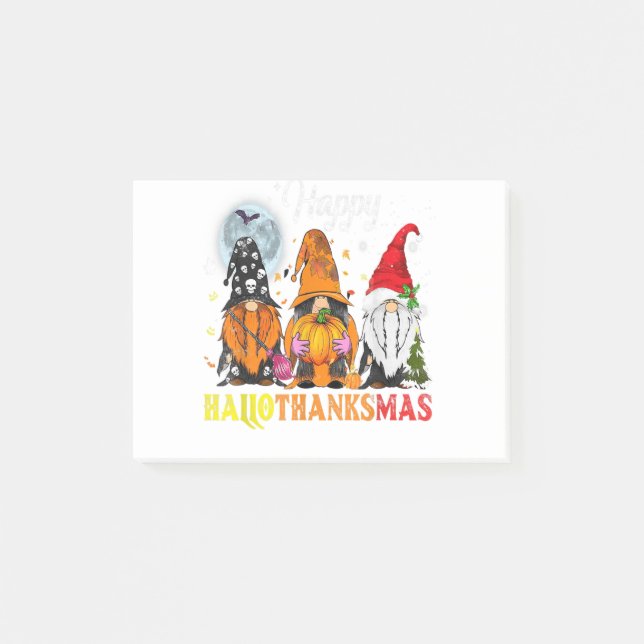 Gnomes Happy Hallothanksmas Halloween Thanksgiving Post-it Block (Framsida)