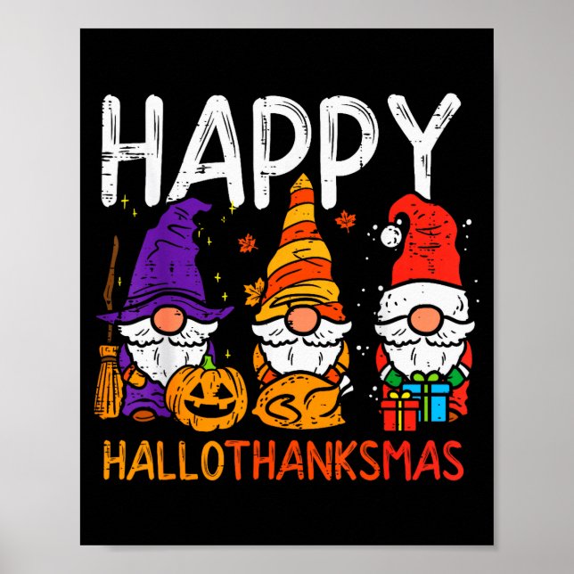 Gnomes Happy Hallothanksmas Halloween Thanksgiving Poster (Framsidan)