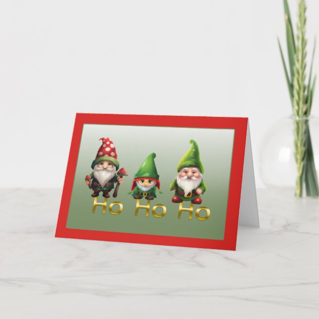 Gnomes Ho Ho Ho Christmas Card Helgkort (Framsida)