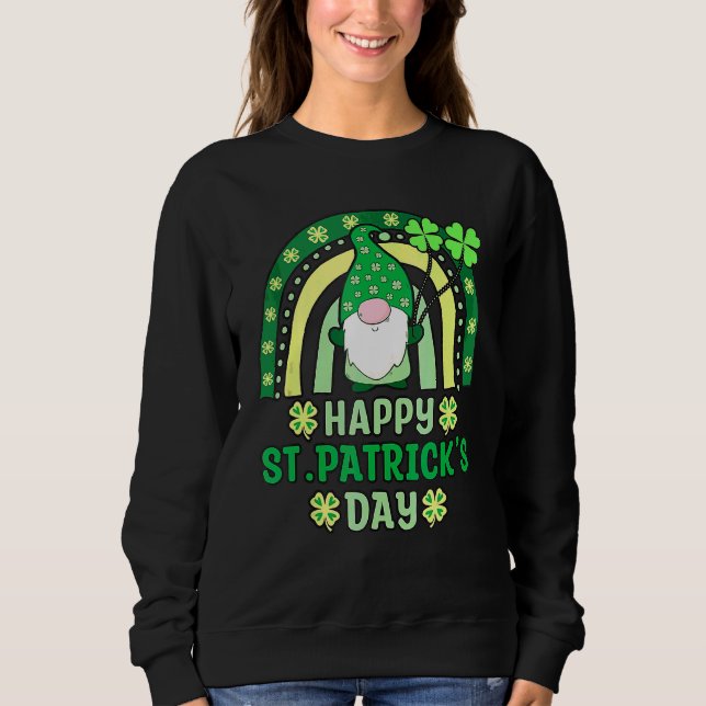 Gnomes Holding Shamrock Leopard Rainbow St Patrick T Shirt (Framsida)