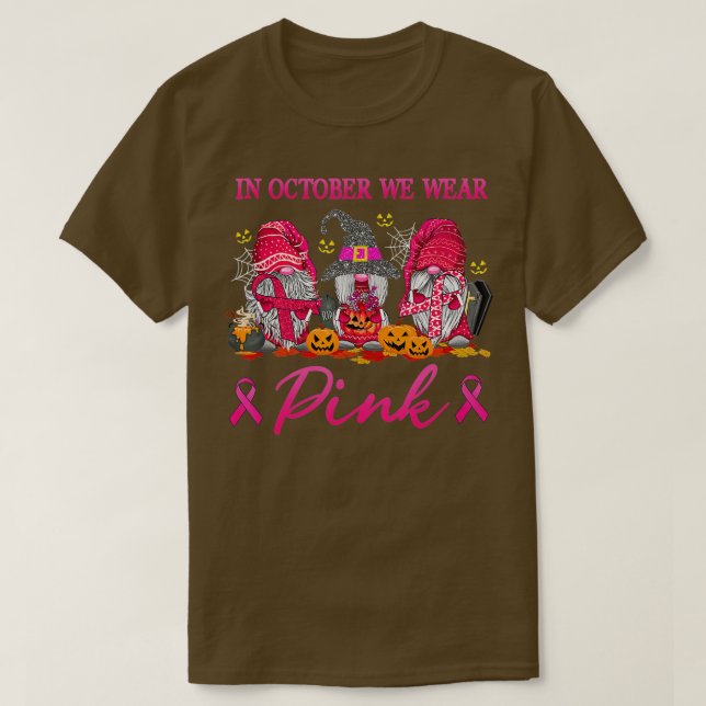 Gnomes i oktober Vi Bära Rosa Breast Cancer Medvet T Shirt (Design framsida)