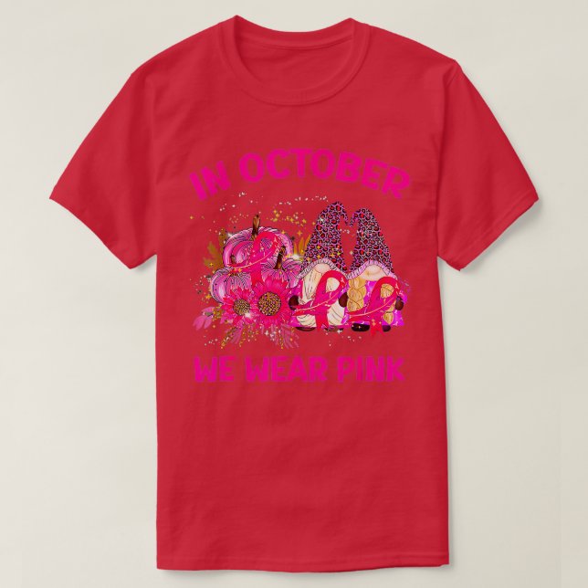 Gnomes i oktober Vi Bära Rosa Breast Cancer Medvet T Shirt (Design framsida)