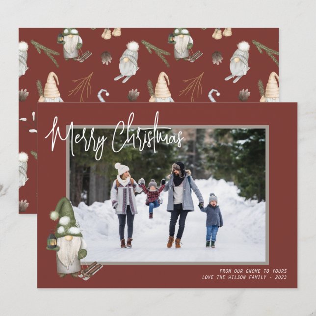 Gnomes jul Woodland Photo Julkort (Fram/baksida)