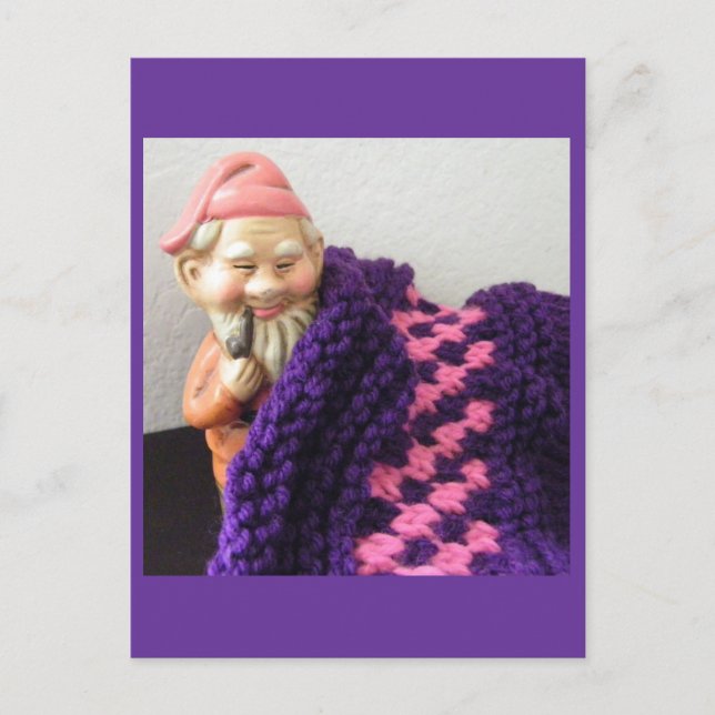 Gnomes Kärlek Knitting Vykort (Framsida)