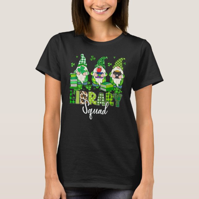 Gnomes Leopard Shamrock Library Squad St Patricks  T Shirt (Framsida)