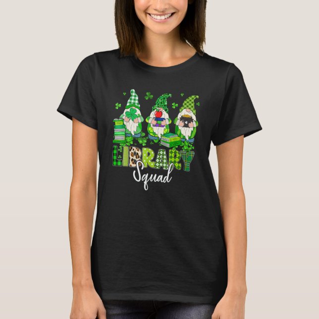 Gnomes Leopard Shamrock Library Squad St Patricks  T Shirt (Framsida)