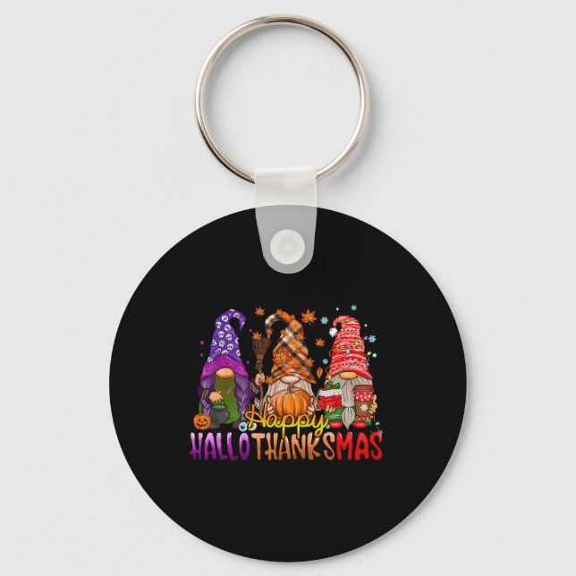 Gnomes Lycklig Hallothanksmas Halloween Thanksgivi Nyckelring (Framsida)