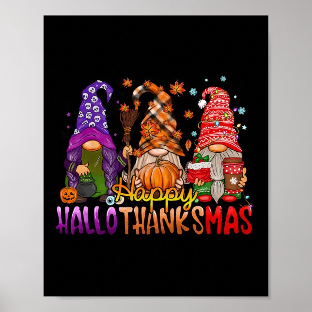 Gnomes Lycklig Hallothanksmas Halloween Thanksgivi Poster (Framsidan)