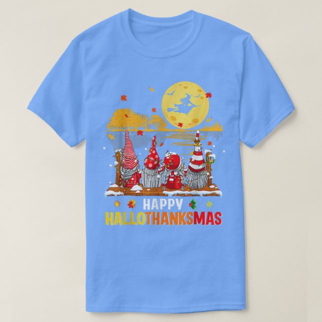 Gnomes Lycklig Hallothanksmas Halloween Thanksgivi T Shirt (Design framsida)