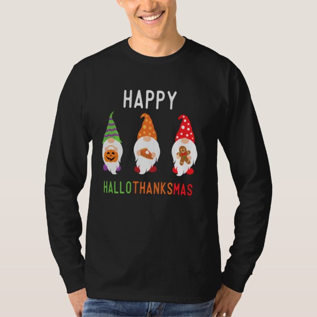 Gnomes Lycklig Hallothanksmas Halloween Thanksgivi T Shirt (Framsida)