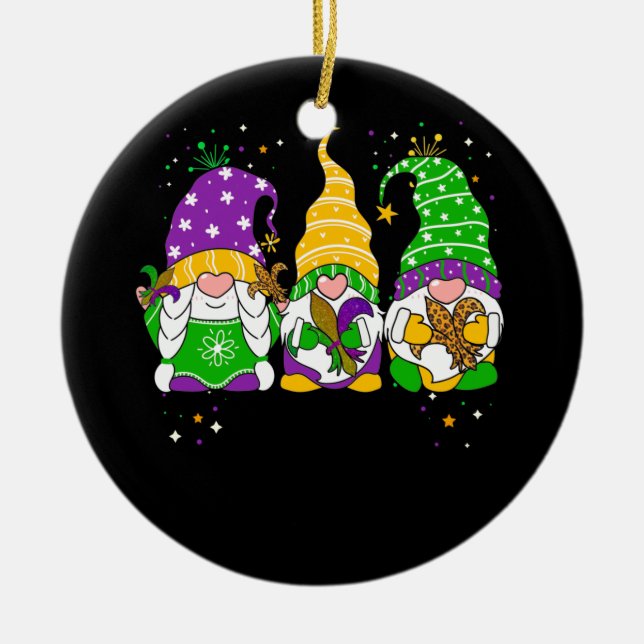 Gnomes Mardi Gras Gnome Fleur De Lis Tjock tisdag Julgransprydnad Keramik (Framsidan)