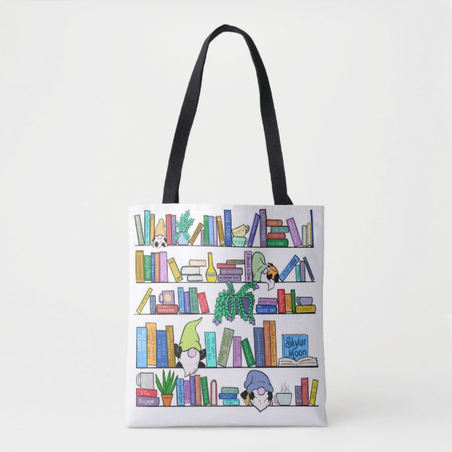 Gnomes och Bok Älskare Tote Bag Tygkasse (Framsida)