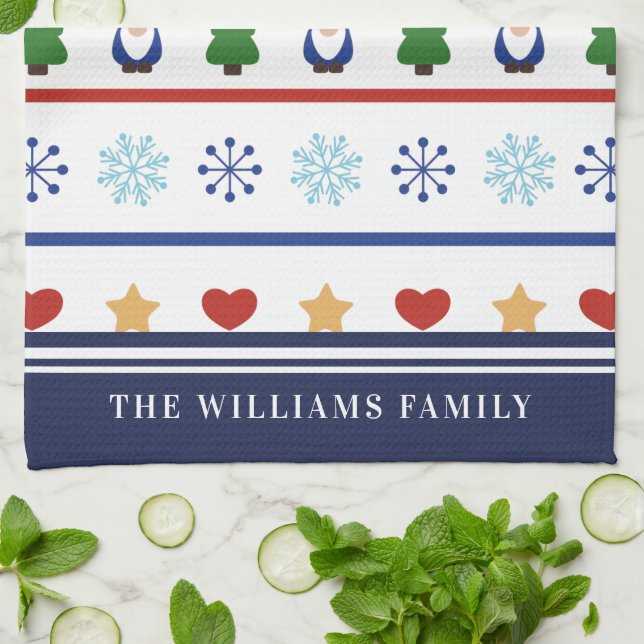 Gnomes och Snöflingor jul Mönster-Namn Kökshandduk (Vikta)