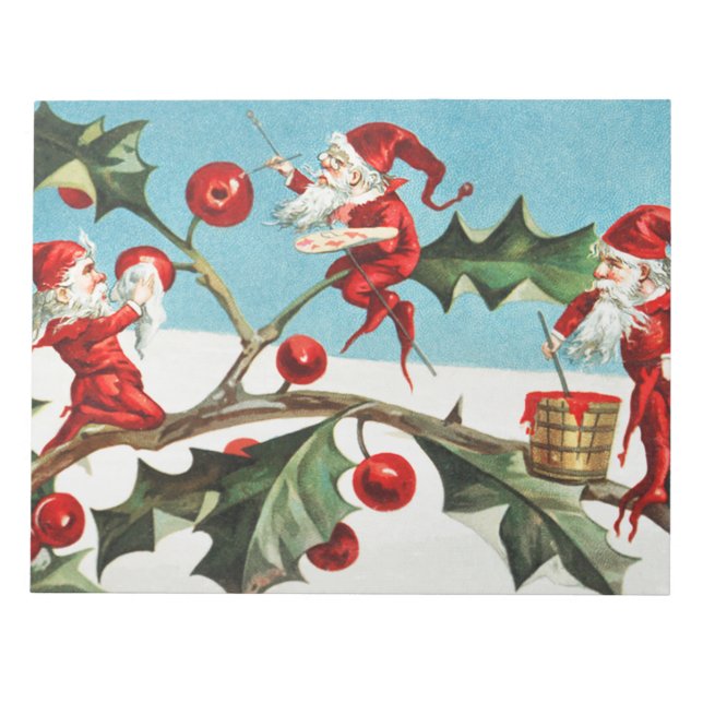 Gnomes painting holly berries in the snow anteckningsblock (Framsida)